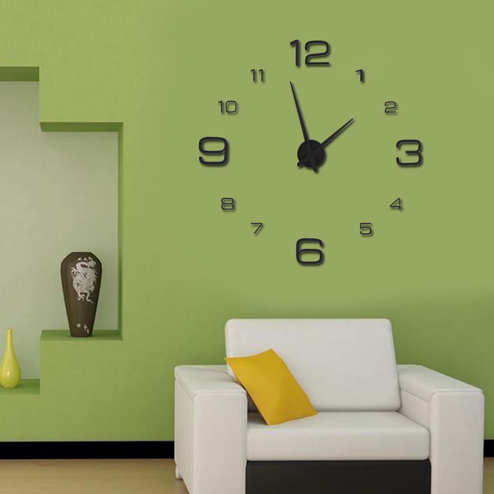 DIY Acrylic 3D Wall Clock Sticker Big Watch Wall Modern Home Office Room Decor Black