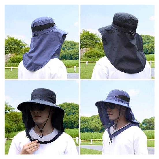 Outdoor Sun Hat with Mosquito Head Net Neck Flap Breathable Men Women Fishing Hiking Camping Climbing Face Netting Wide Brim Hat