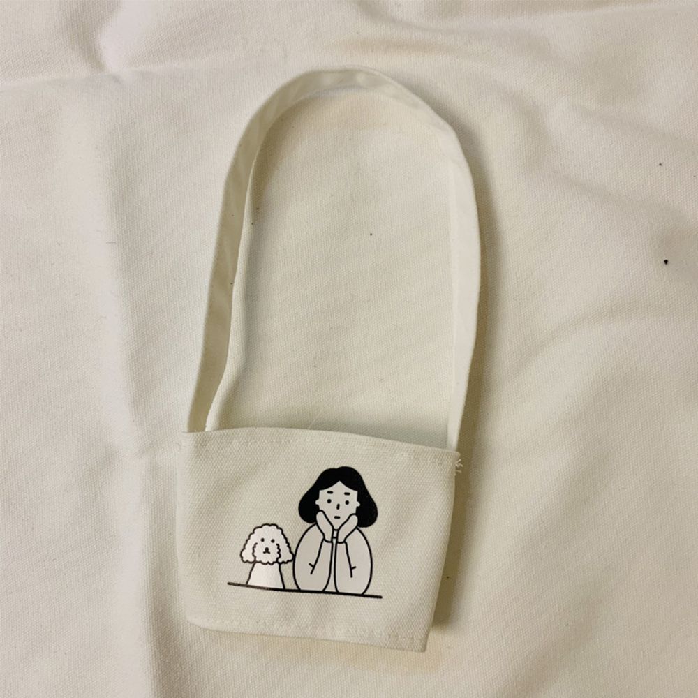 

Bags Hand Shake Cup Portable Reusable Beverage Cups Holders Canvas Girl and Dog Coffee Tea Mug Bag 3