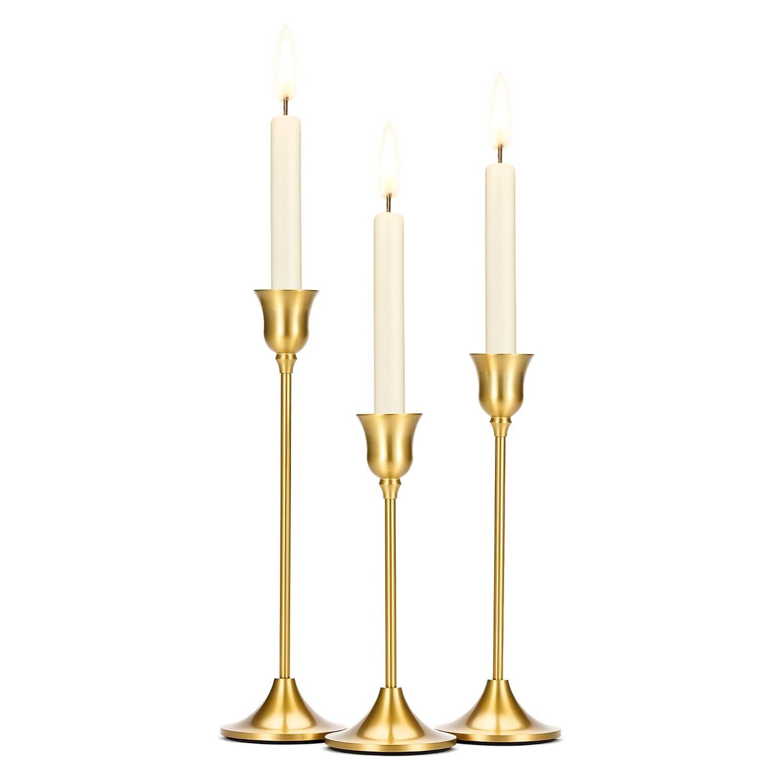 

Taper Candle Stick Holder-3PCS Brass Gold Pillar Tall Candlestick Holders Metal Vintage Decor Dinner Table Dining Room Centerpieces Decorations 3 золотой