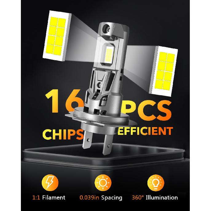

OXILAM M5S H7 LED Bulb 40000LM 900% Brightness, 6500K Cool White Light, 1:1 Size No Adapter Required, Plug and Play Fog Light Halogen Replacement,