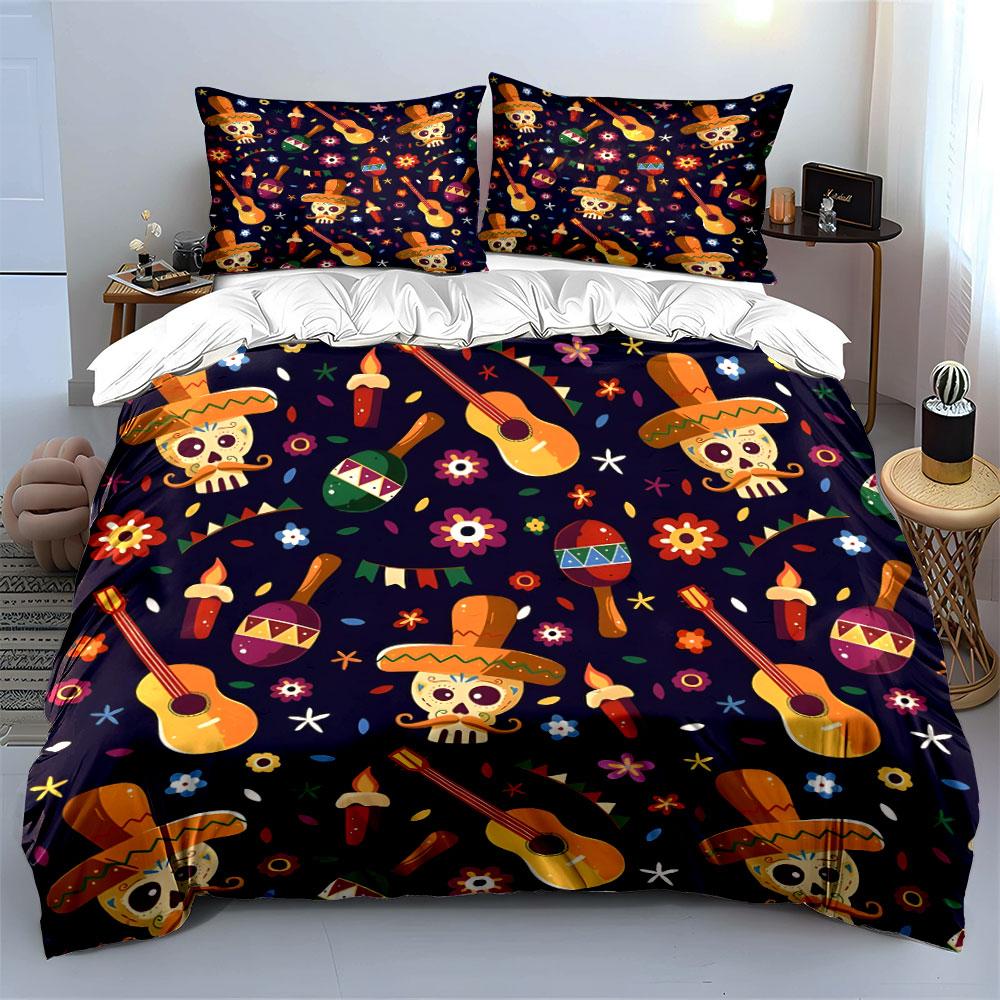 "Colorful Skull Guitar Bedding" Bedding Duvet Cover Set Duvet Cover Pillowcases (1 * Duvet Cover 2 * Pillowcases, Without Duvet Insert)