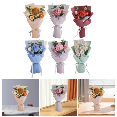 Crochet Bouquet Elegant Hand Woven Finished Knitting Flower for Mother Day Teacher’ Day Thanksgiving Day Valentines Gift