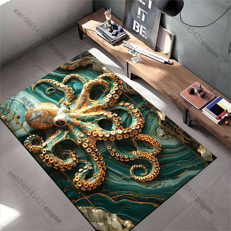 Elegant octopus with golden accents carpet Yoga living room room decor children's crawling mat doormat area rug games mat