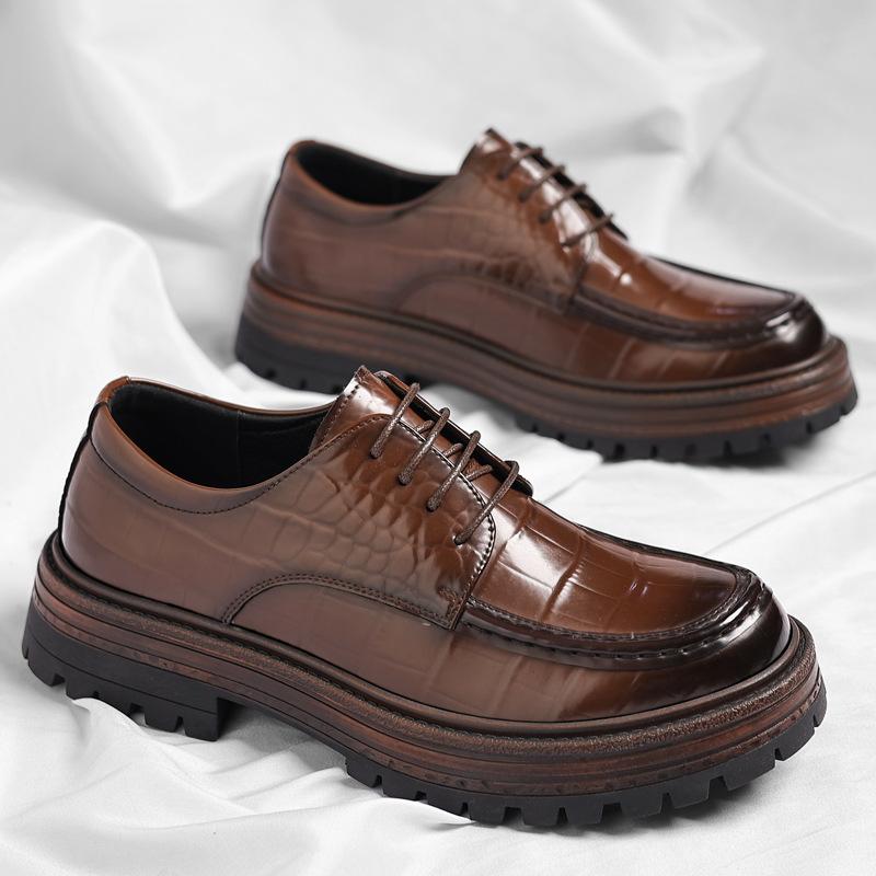 

Модная британская кожаная мужская деловая обувь Модная повседневная обувь Bog Head Мужские туфли дерби на шнуровке Дизайнерская обувь на платформе для мужчин 44 коричневый