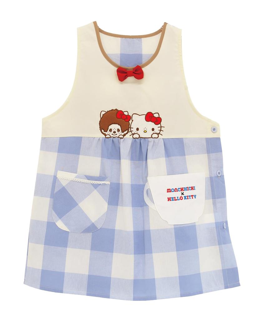 Monchichi Hello Kitty Apron for Nursery Side Quick Wrinkle Character Apron ma43962 [ON NISHIKI] Teachers, Women, Adults, Applique, Embroidery,