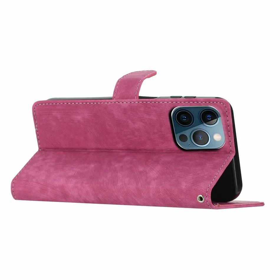 Protect Phone Case For Apple iPhone 16 15 14 13 12 11 Pro Mini Plus Max 7 8 SE 2020 Wallet Card Slots Simple Color Flip Cover