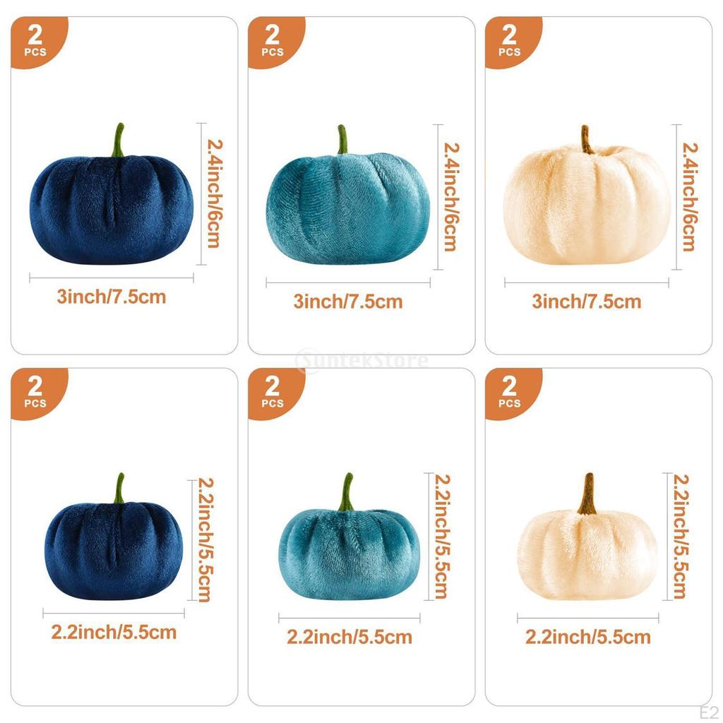 12x Small Velvet Pumpkins Artificial Bulk Blue White Decorative for Autumn