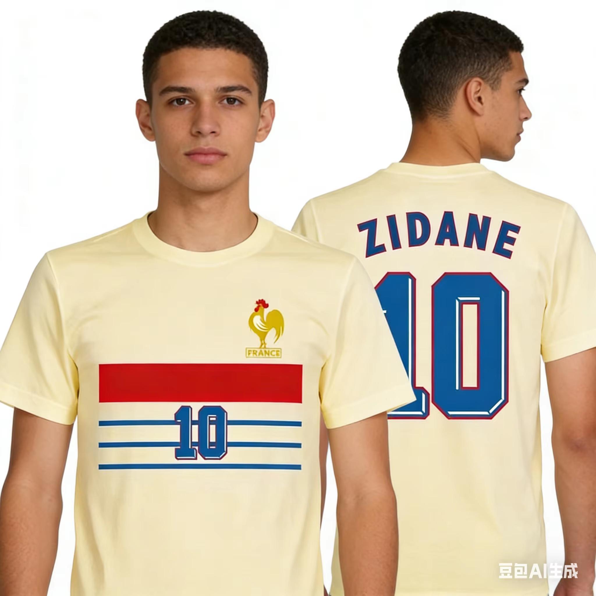 Unisex Vintage Loose Soft Comfort Summer T-Shirt 2026, France 1998 Zinedine Zidane No.10 Retro Graphic Top T-Shirt 4XL