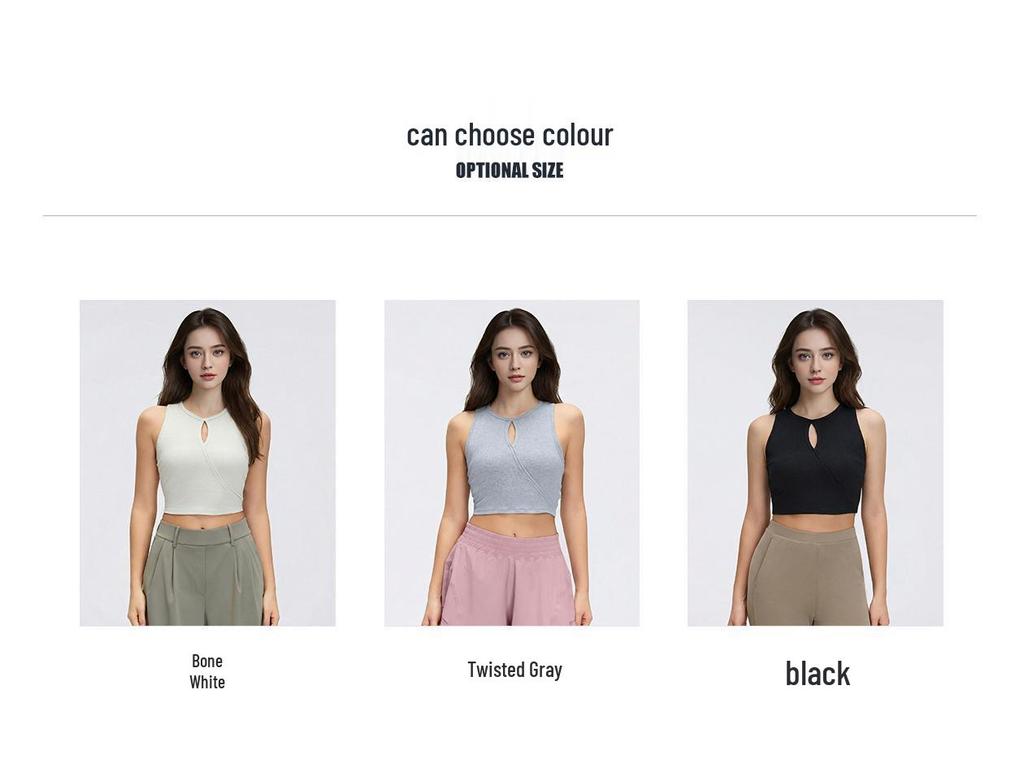 Women's Skin-friendly Modal Sports Vest, Summer Fitness, Round Neck, Hollow Out, Chest Pads, Sleeveless Yoga Top.