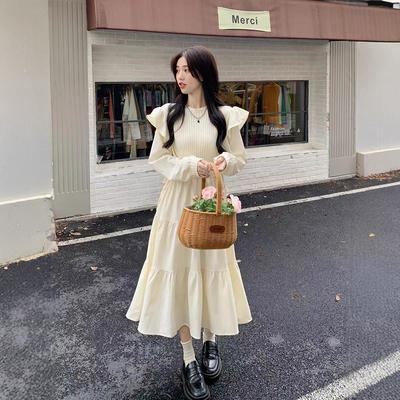Autumn New French Fairy Temperament Ruffle Leaf Edge Dress Gentle Wind Milk Sweet Waist Princess Dress