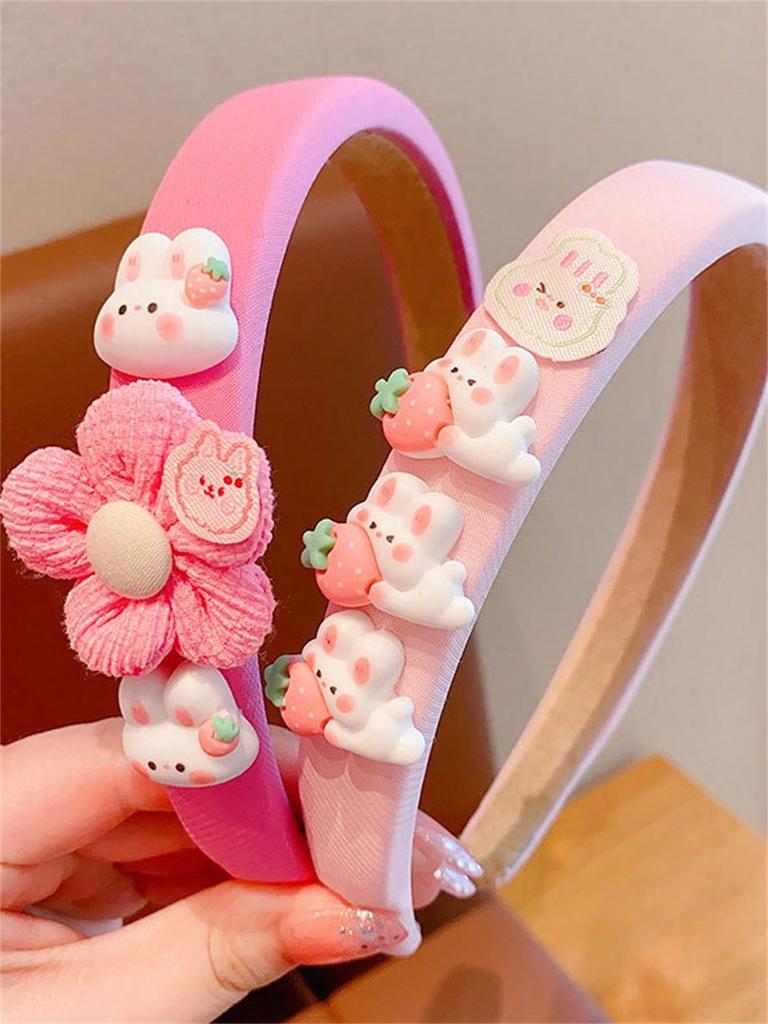 1 fascia per capelli da donna rosa primaverile con faccia di coniglio dei cartoni animati, per lavare il viso, con pompetta, carina, piccola, fresca, con personalità