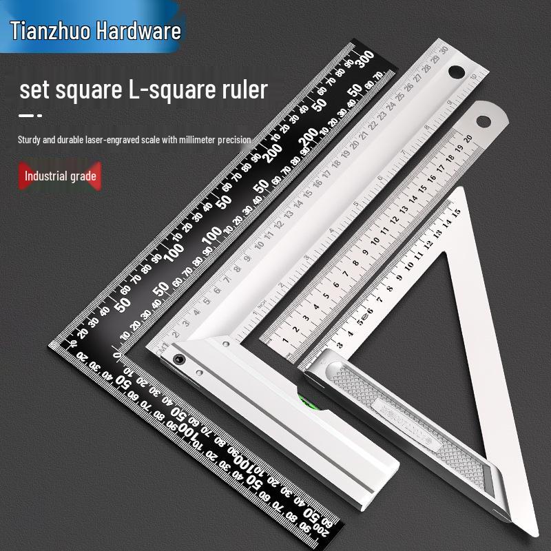 1m Stainless Steel & Aluminum Alloy Ruler, 50cm Measuring Tool, 15/20/30 Thickened Steel Plate, Straight Square Design