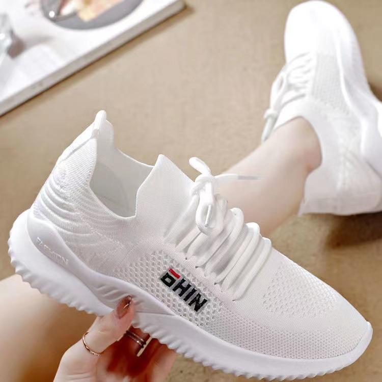 

New fly woven shoes soft sole breathable women s mesh shoes casual sports running shoes casual lace-up female student shoes 35