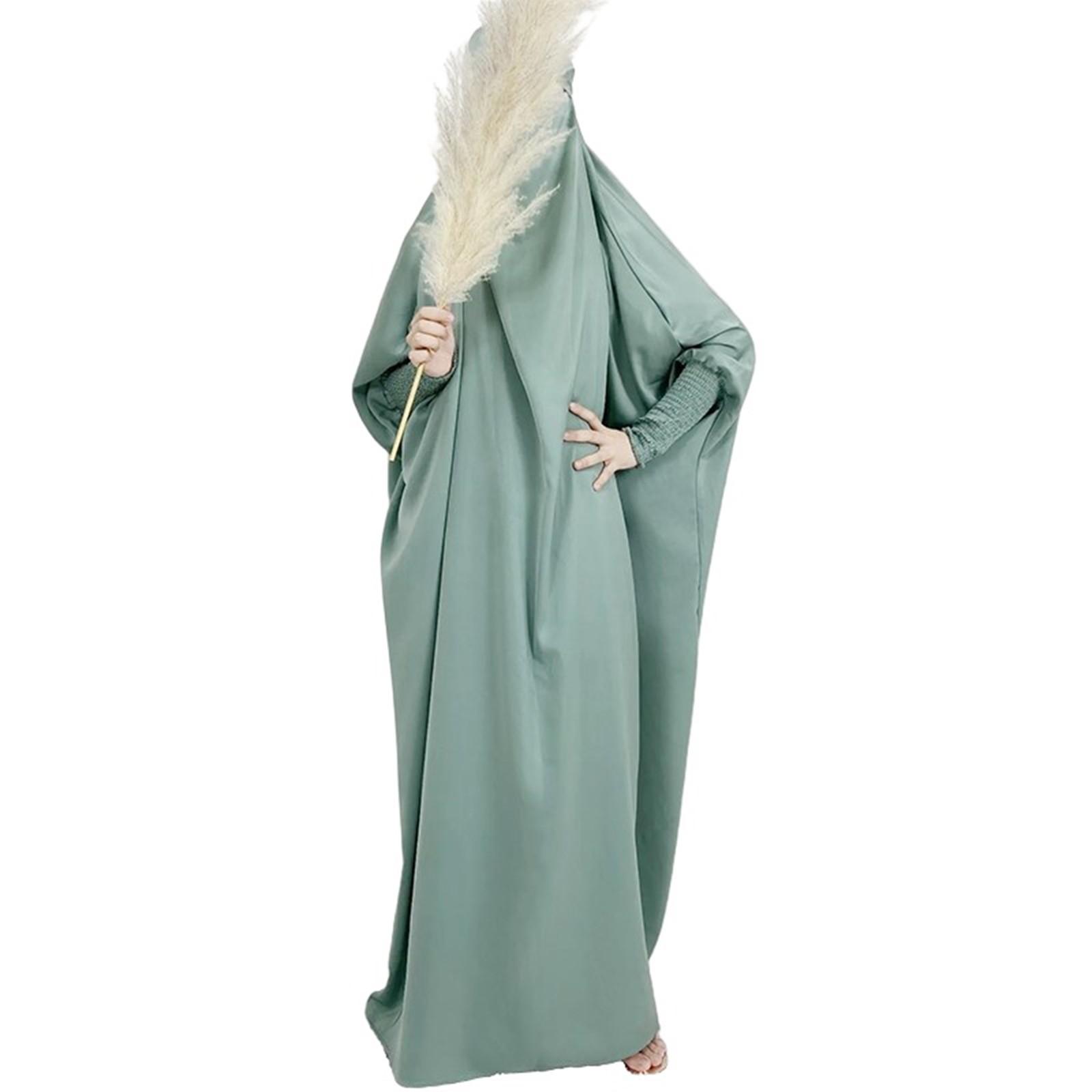 

Длинные платья для мусульманок больших размеров, однотонное повседневное платье с длинными рукавами и эластичными рукавами (Хиджаб включен) One Size