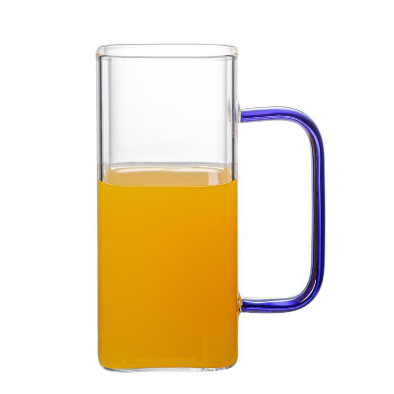 Heat-Resistant Square Borosilicate Glass Cup for Tea and Cold Drinks with Handle