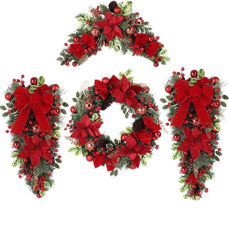 Christmas Wreath for Front Door Window Artificial Wreath Garland Rattan Set Xmas New Year Navidad Home Christmas Decoration