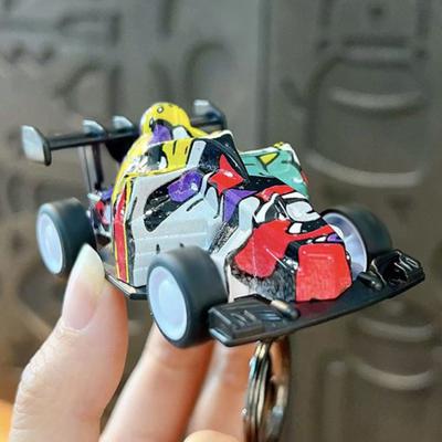 Go-cart Cartoon Keychain Pendant with Double-Ring Hook Anti-Detachable Design Decompression Tool Keychain Accessory
