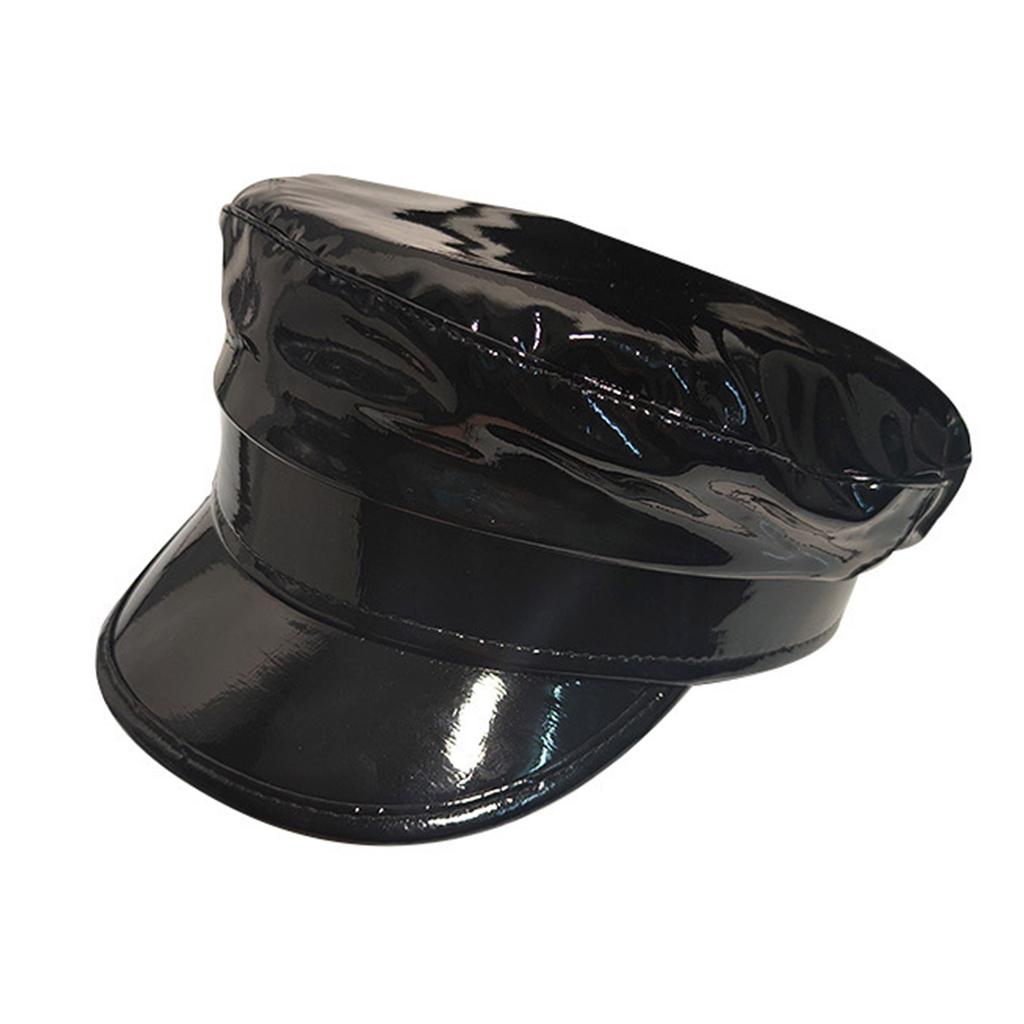 PU Beret British Elegant Shiny Black Painter Hat Grandpa Hat Cabbie Hat for Outdoor Walk Club Cabbie Hat