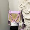 Woven Chain Handbag Women's 2025 New Textured Straw Shoulder Messenger Bag Versatile Contrasting Color Small Square Bag