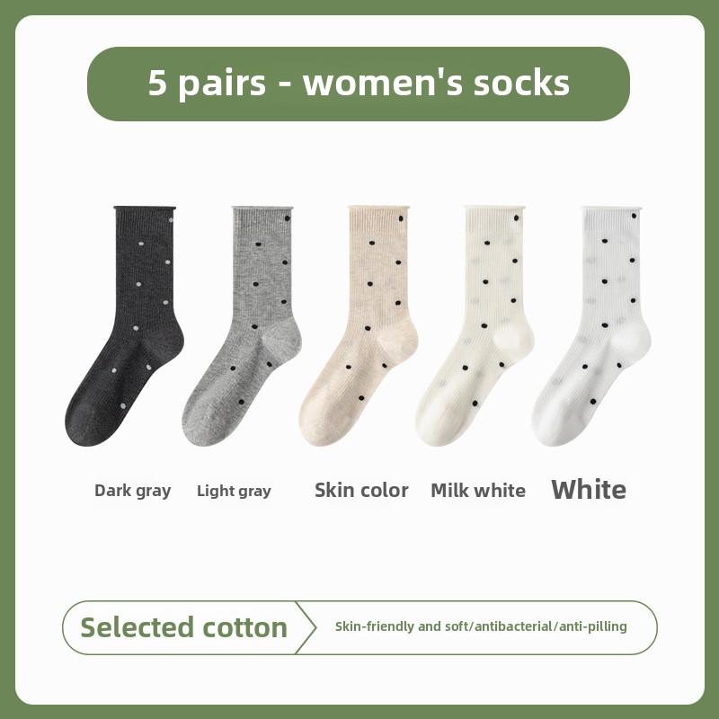 

5 пар летних ворсовых носков, женские сетчатые ажурные дышащие женские хлопковые чулки в горошек, летние чулки без косточек One size