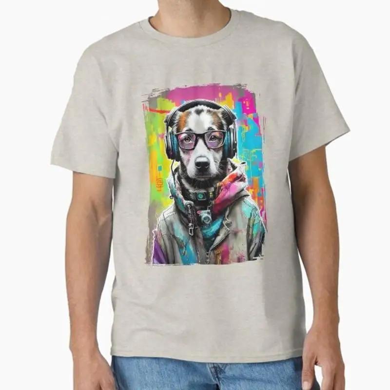 Urban Dog Wearing Glasses and Headphones Clas T Shirt Made In US AUS Size S 2XL
