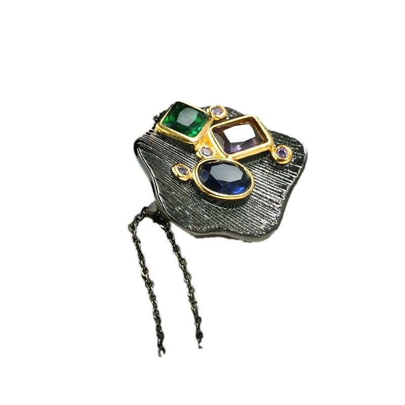 Metal Diamond Geometric Gem Necklace New Style French High end Simple Retro Pendant