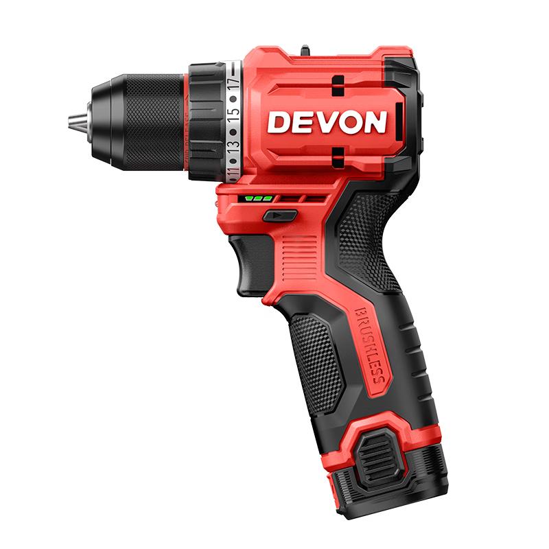 Trapano avvitatore a batteria senza spazzole 12V Devon spina CN (adattatore incluso)