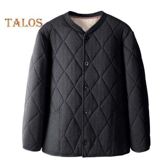 Men Coat V-Neck Long Sleeve Single Breasted Windproof Warm Jacket Solid Color Thickened Velvet Lining Outwear