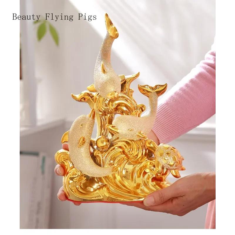 1 ornament ceramic delfin sufragerie auriu vitrină vin desktop decor creativ casă meșteșuguri decor cameră model animal