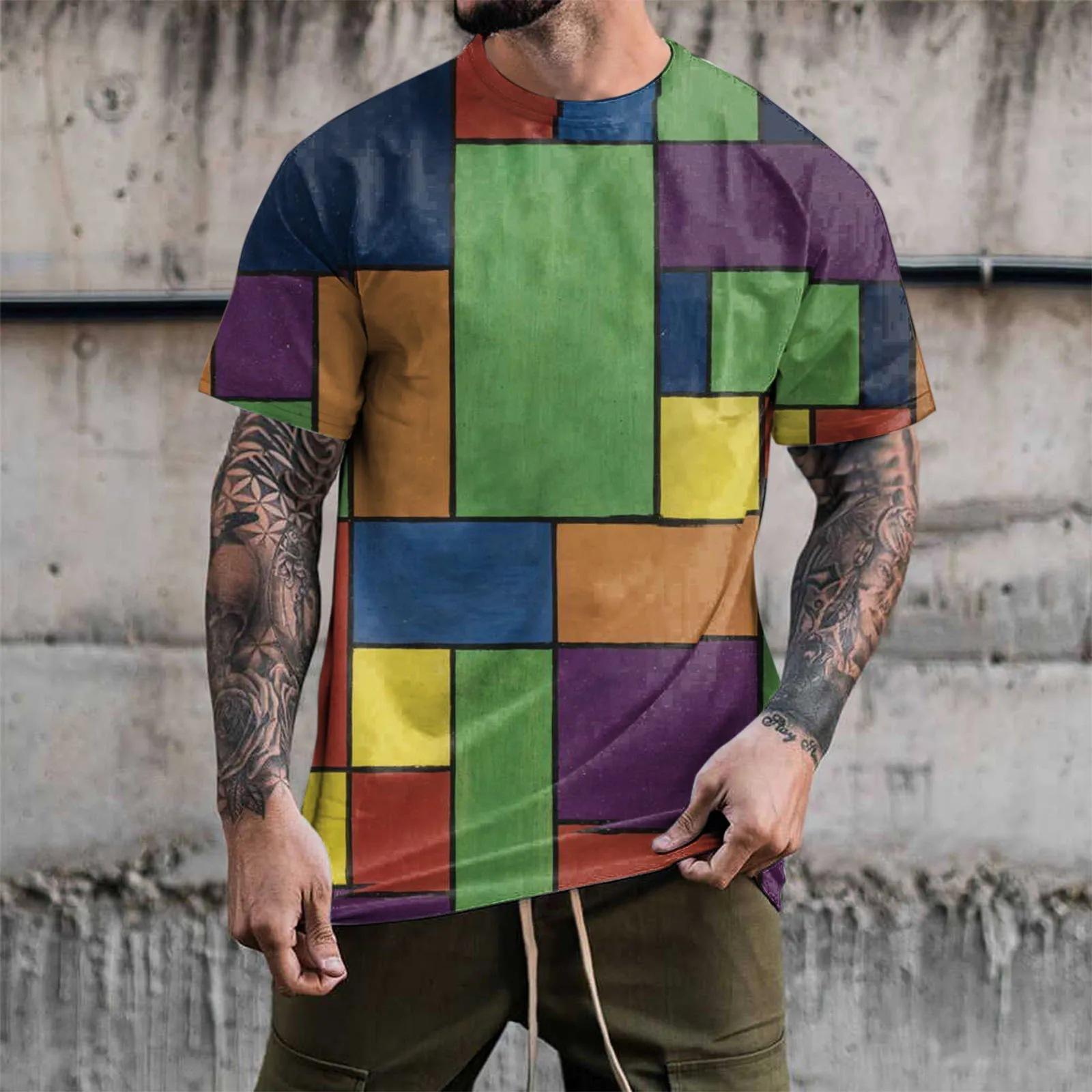 Men Map Print Short Sleeve T-shirt Comfortable Polyester Daily Wear Tee Tops XS