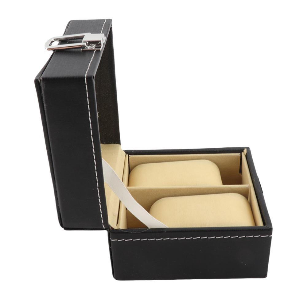 Watch Organizer 2 Slots Watch Storage Case Pu Leather Lock Design Watch Display Case Black Compact Watch Box Jewelry Display