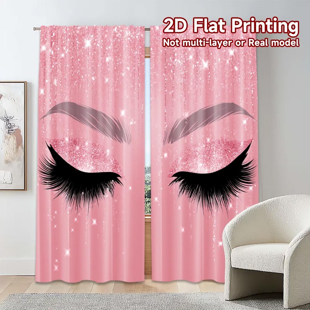 Set Of 2 Flat Printing Jit Curtains Without Rod Glamorous Lashes Pattern Popular Prints Room Curtain Sheer Polyester