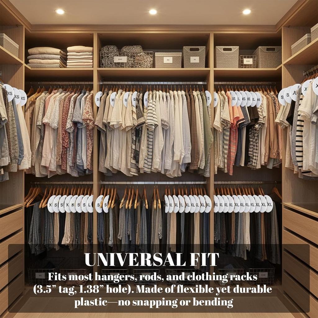 16 Pcs Clothing Size Dividers,Size Rings for Clothing Racks Round White Plastic Clothings Sizes Closet Rack Dividers Hangers Pre-Labeled (XXS-XXXL)