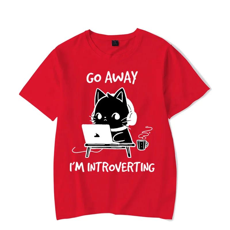 Go Away I’m Introverting Graphic T Shirts Funny Cat Gamer Gaming Tshirt Tops Fashion Harajuku Unisex T-shirts Women Brand T-shirt
