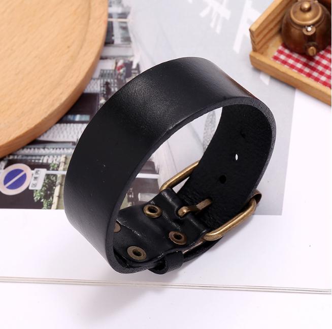 Stylish Simple Black Leather Punk Bracelet 23cm