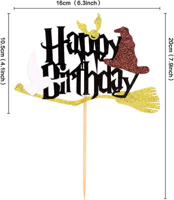 Décorations de Gâteau Thème Magie Lettres Noires Chapeau de Sorcière Balai Magique Brochettes pour Fête d'Anniversaire Halloween Carnaval Décoration de Gâteau