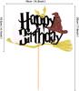Magic Themed Cake Decorations Black Letters Witch Hat Magic Broom Picks for Birthday Party Halloween Carnival Cake Decoration
