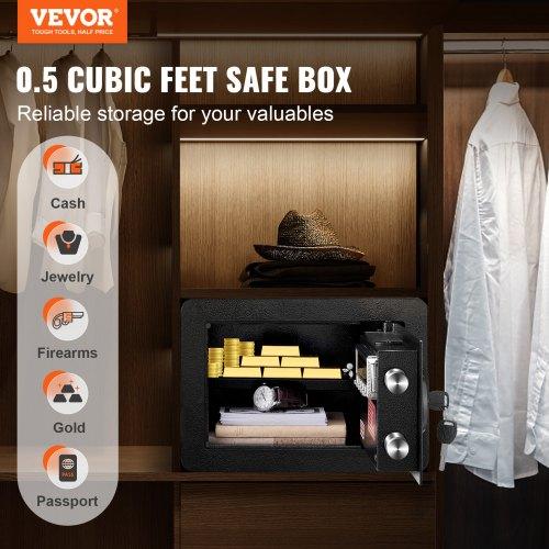 VEVOR Safe, 14.2 L Home Safe, Steel Security Safe with Digital Keypad and 2 Keys, Wall-Mounted Cabinet Safe Protect Cash, Gold, Jewelry