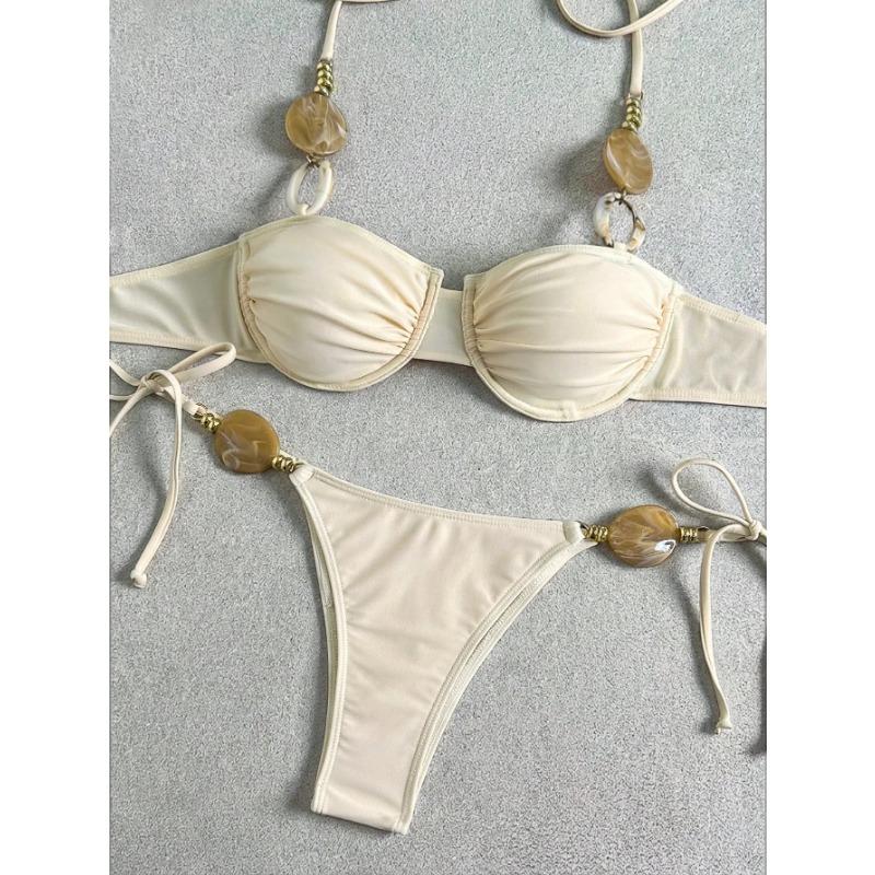 Damen S Sexy Neckholder Rückenfrei Unifarben Bikini-Set