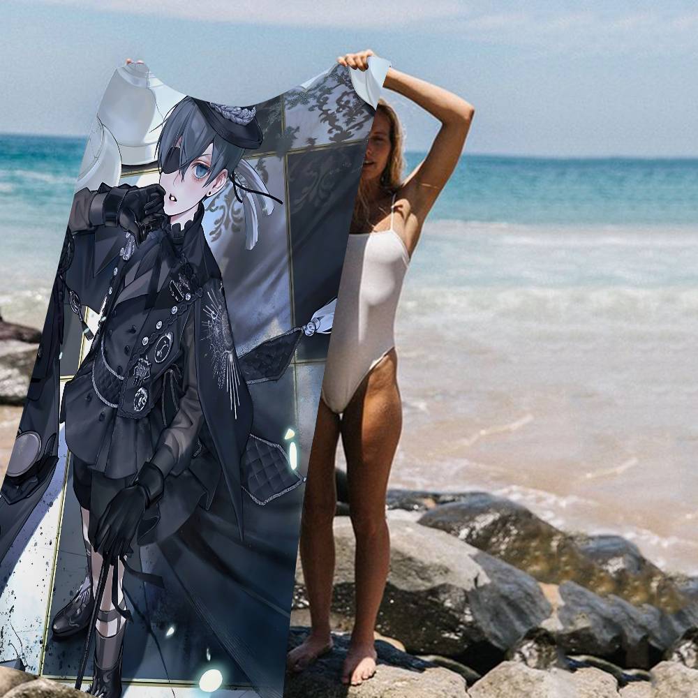 Manga Series Black Butlers Bath Towel Microfiber Soft Water Absorbing Breathable For Girl Kids Decorative Cartoon Beach Towel