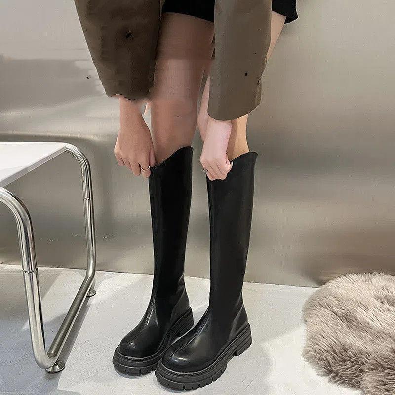 White long knight boots 2025 new Martin boots autumn and winter women's shoes medium tube high tube fashion medium heel long boots