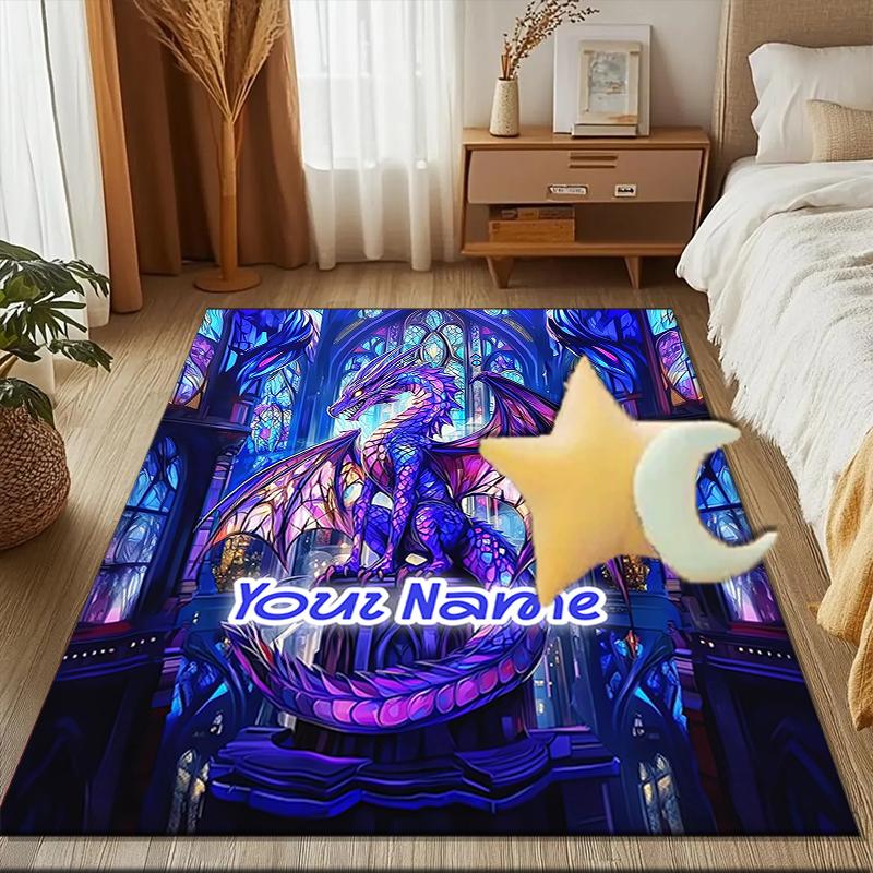 1PC Custom Name "Dragon Castle Fantasy" Theme Floor Mat Ideal for Living Room, Game Rooms, Office, Bedroom, Floor Mat Playful Design