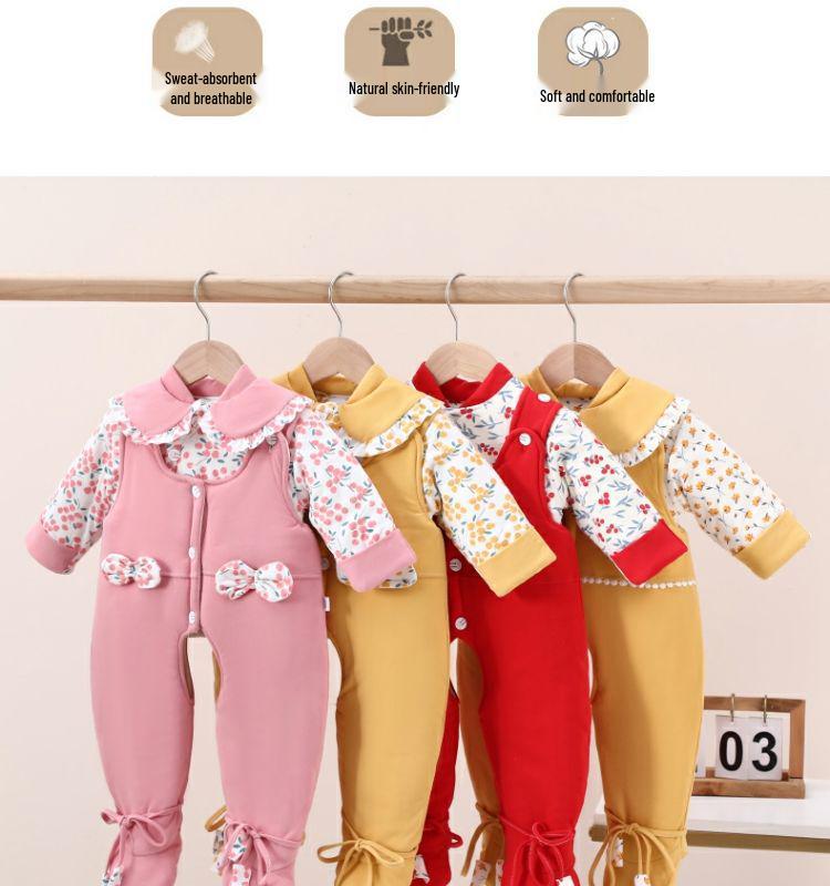 Unisex Neugeborenen Rosa Baumwollgepolsterter Winteranzug mit Jacke und Hosen mit offenem Schritt