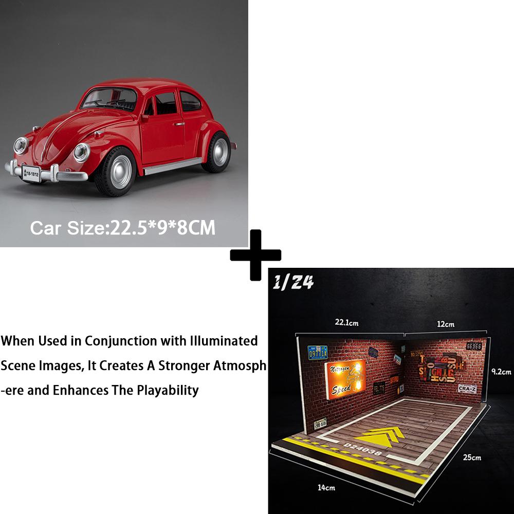 1:18 Mini Beetle 1955 Model Toy Cars Alloy Diecast Pull Back 4 Doors Opened Sound Light Simulation Vehicle Toys for Kids Gifts