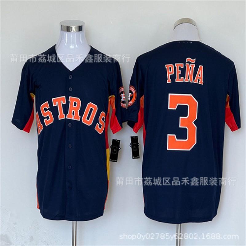 Mens Houston Astros 3 Pena Baseball Jersey Short Sleeve Embroidered Fan Tee Cotton Sport Shirt