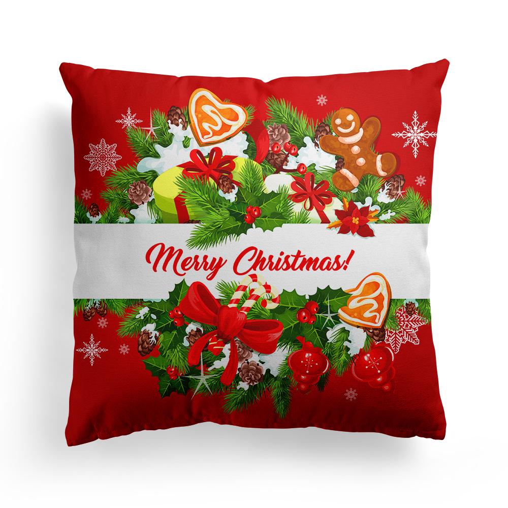 Christmas Cartoon Print Pattern Cushion Cover Home Living Room Sofa Decoration Square Polyester Throw Pillow Cover 45x45cm