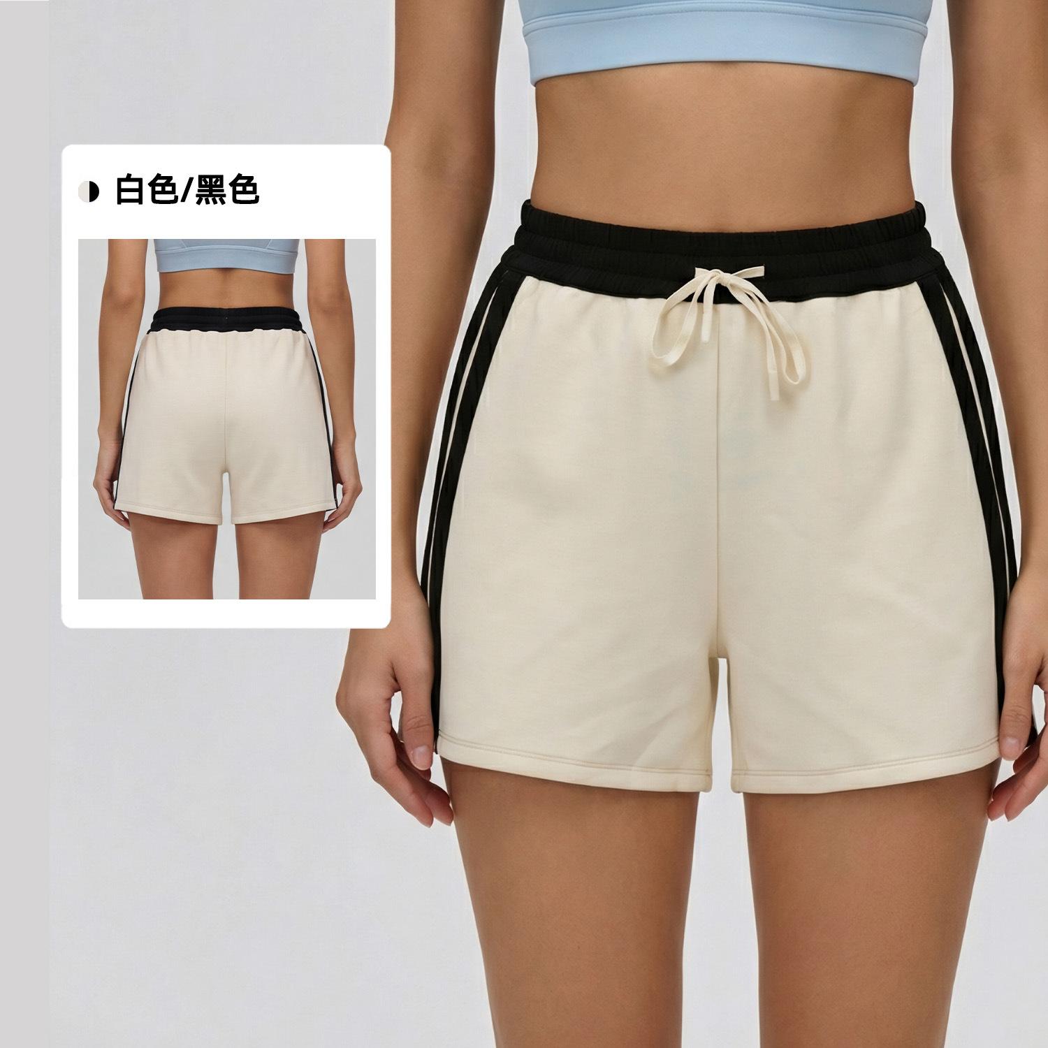 High-end contrasting sports shorts women s drawstring lazy loose casual shorts American retro Pilates fitness shorts S белый