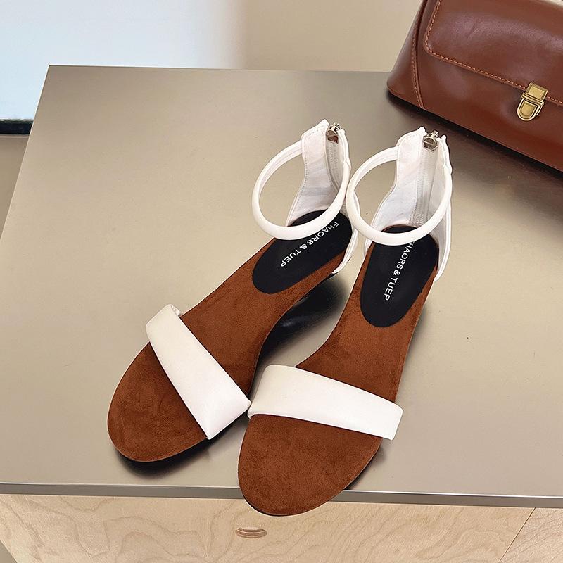 Retro Korean version simple design fashion Internet celebrity sandals women open-toed temperament foreign style comfortable low-heeled zipper Roman s