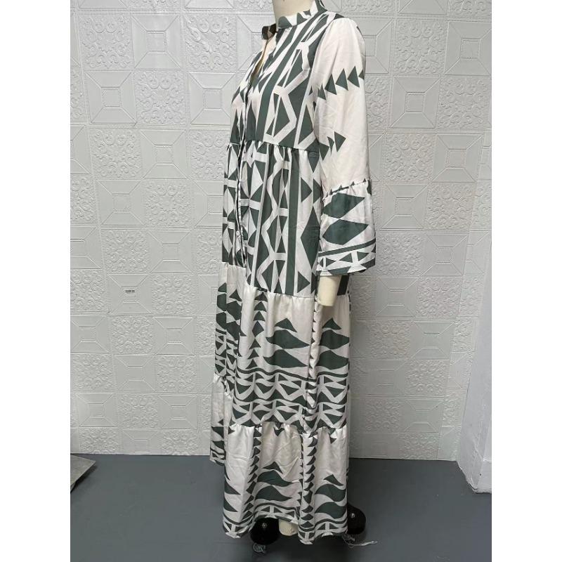 Women S Bohemian Printed Maxi Dress Plus Size Elegant Long Sleeve